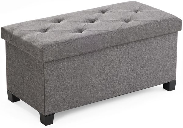 Sweetcrispy Sitzbank mit Stauraum, 76 x 38 x 38 cm, Sitzbank mit Beinen, Klappbare Sitztruhe Sitzhocker, Aufbewahrungsbox mit Deckel, bis 300 kg belastbar, für Wohnzimmer Schlafzimmer Flur, Dunkelgrau