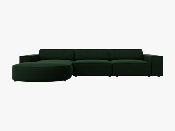 Micadoni 4-Sitzer Sofa Jodie runde Recamiere Links Samt Bluvel Flaschengrün