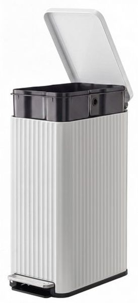 SONGMICS Mülleimer Küche 50 L, Tretmülleimer mit Softclose-Deckel, herausnehmbarer Inneneimer, Stahl, 15 Müllbeutel, weiß