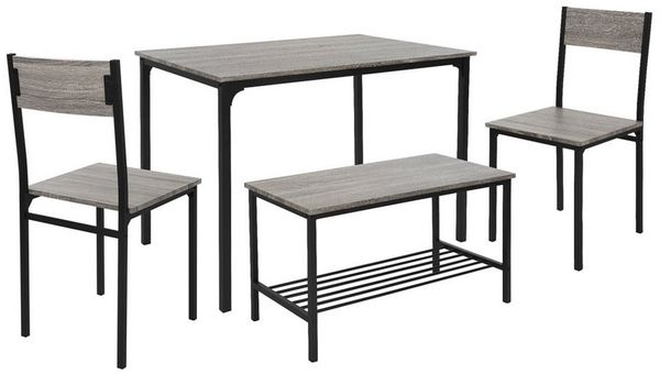 ML-DESIGN Essgruppe Tischgruppe für Küche & Esszimmer moderne Esstischgruppe Esszimmerset, Esszimmertisch mit 2 Stühlen 1 Bank Eiche-Grau Bartisch Set