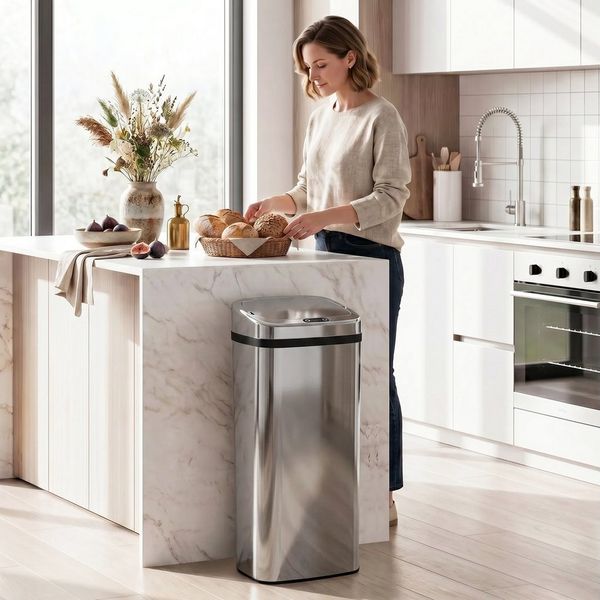HOMCOM Mülleimer Automatik Abfalleimer mit Sensor, Silber 33 x 25 x 84 cm