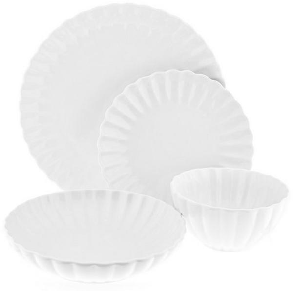 24-teiliges Geschirr-Set aus Porzellan, Tafelservice für 6 Personen mit stillvollem Design Weiß