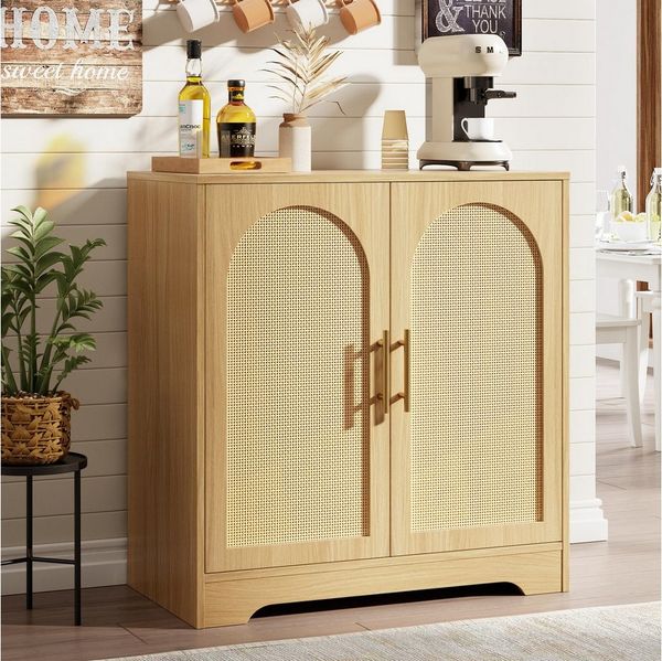 GarveeMore Sideboard Sideboard Buffet Schrank mit Aufbewahrung mit Rattan Türen