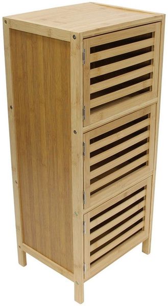 Dekoleidenschaft Beistellschrank aus Bambus natur 3 Türen 77cm hoch, Kommode schmal Schrank Flurkommode