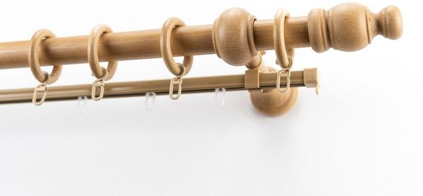 GARESA Gardinenstange NOVA, Ø 28 mm, 2-läufig, Wunschmaßlänge, mit Bohren, verschraubt, Holzwerkstoff, Vorhanggarnitur Holz, verlängerbar, Wandmont, mit Ringe/2 Lauf Gleiter
