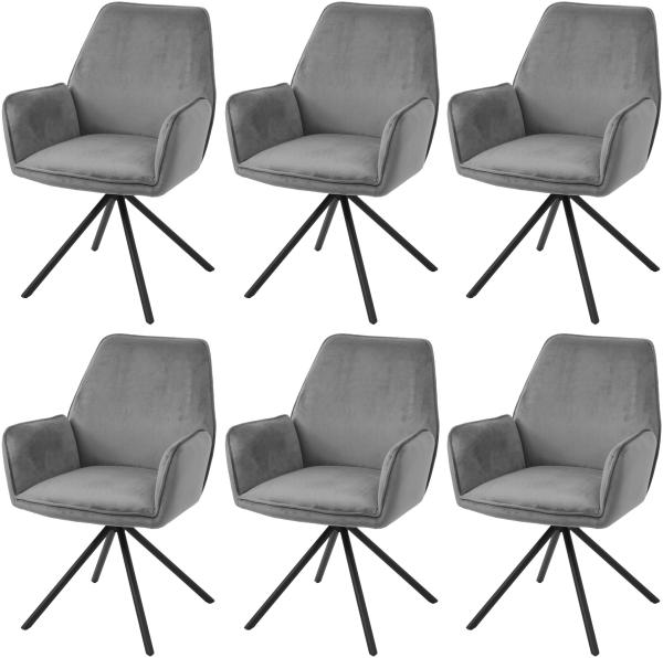 Mendler 'HWC-G67' 6er-Set Esszimmerstuhl mit Armlehne, drehbar mit Auto-Position, Grau, Schwarz