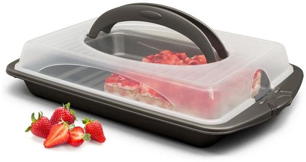 Hausfelder Kuchentransportbox Tortentransportbox eckig (Blechkuchen), Kunststoff, (Set, 2-tlg, 1 Box), Transportboxen mit Deckel