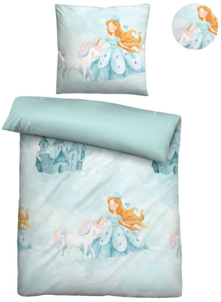 biberna Feinbiber Bettwäsche 0004524 PRINZESSIN EINHORN, ciel, 1x 135x200 cm + 1x 80x80 cm Bild 2