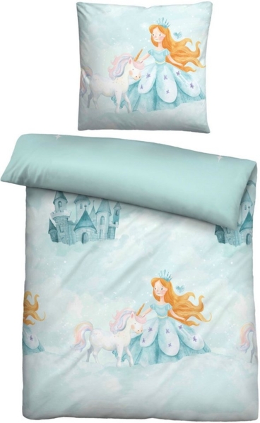 biberna Feinbiber Bettwäsche 0004524 PRINZESSIN EINHORN, ciel, 1x 135x200 cm + 1x 80x80 cm Bild 1