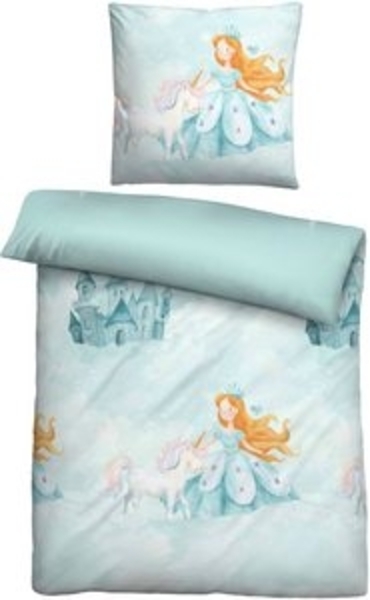 biberna Feinbiber Bettwäsche 0004524 PRINZESSIN EINHORN, ciel, 1x 135x200 cm + 1x 80x80 cm Bild 6