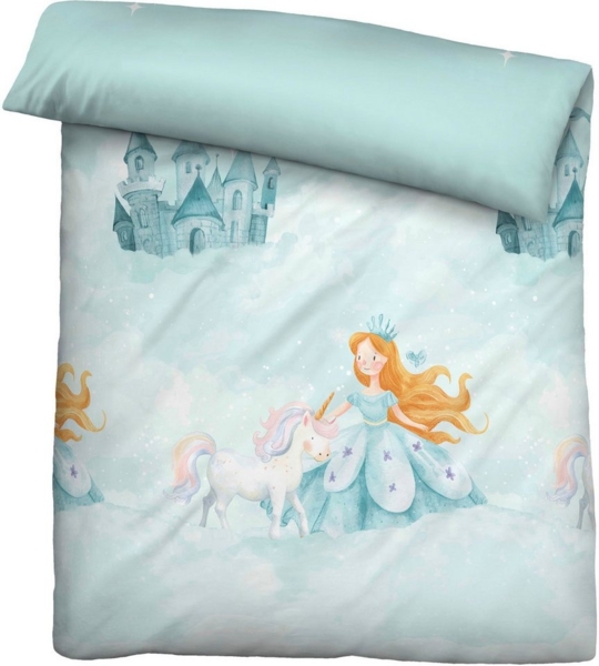 biberna Feinbiber Bettwäsche 0004524 PRINZESSIN EINHORN, ciel, 1x 135x200 cm + 1x 80x80 cm Bild 3