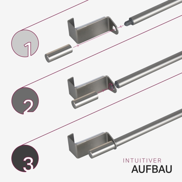 Spannvitrage, Gardinenstange - Metall - ( 40-60 cm - Silber ) zum Spannen, Klemmstange Ausziehbar, Vitragestange ohne Bohren / Schrauben, Ø 9 mm Bild 6