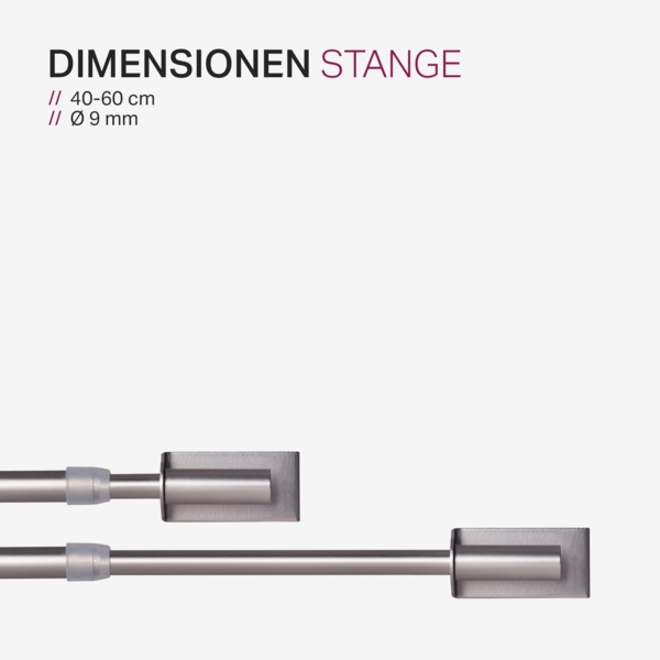 Spannvitrage, Gardinenstange - Metall - ( 40-60 cm - Silber ) zum Spannen, Klemmstange Ausziehbar, Vitragestange ohne Bohren / Schrauben, Ø 9 mm Bild 3