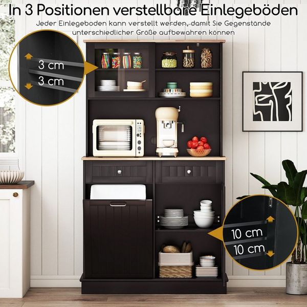 COSTWAY Küchenbuffet für 38L Mülleimer mit Arbeitsplatte, Hochschrank weiß