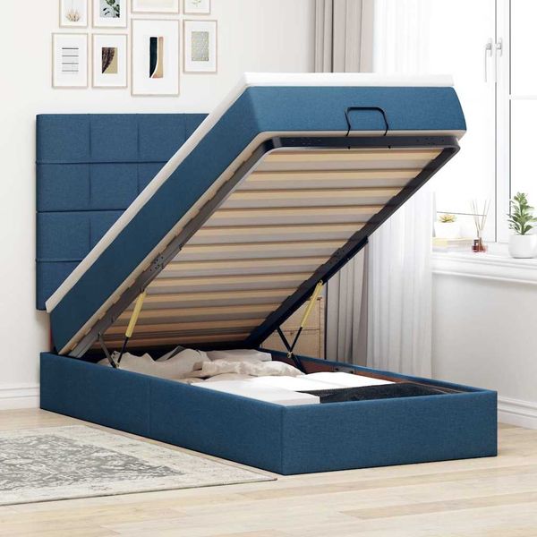 vidaXL Ottomane Bett mit Matratze & LEDs Blau 100x200 cm Stoff 3313988