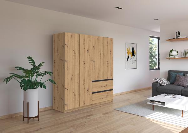 rauch Kleiderschrank, Drehtürenschrank COSTA, 4-türig, push-to-open, Eiche Artisan, 181 x 197 x 54 cm