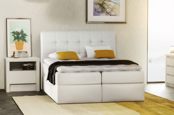 Boxspringbett TURIN Kunstleder Weiss 140x200 cm