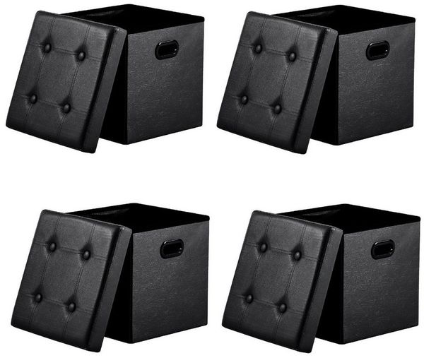 Zedelmaier Sitztruhe Sitzbaenk mit Stauraum,Hocker,Sitzhocker,Sitzwürfel leicht zu tragen (Set, 4-St, ZD38PVC mit Handhaben), Faltbare Aufbewahrungsbox, Abnehmbarer Bezug, bis 300kg, 38x38x38cm
