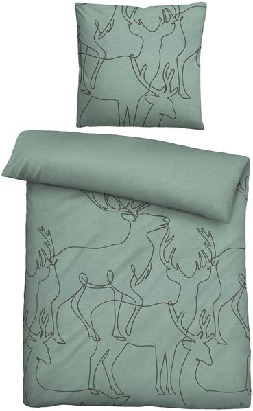 biberna Melange-Flanell Bettwäsche 0840517 HIRSCH, fichte, 1x 155x200 cm + 1x 80x80 cm