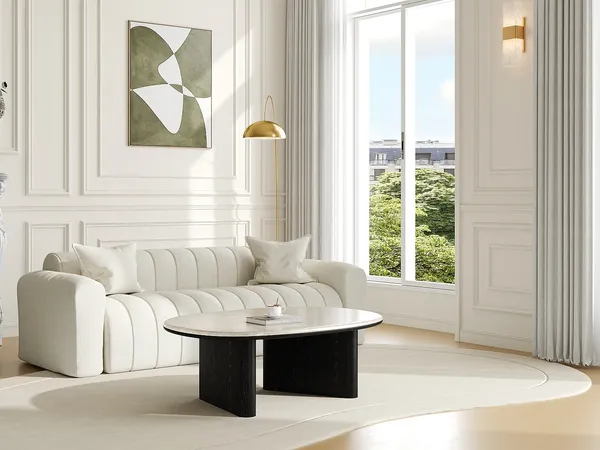 Vente-unique - CORMINA Couchtisch Marmor SchwarzBeige - B 74 cm x H 35,5 cm x L 97 cm