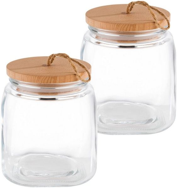 APS Vorratsglas Woody, Glas, (2-tlg), zum Dekorieren und Aufbewahren, 2 Liter