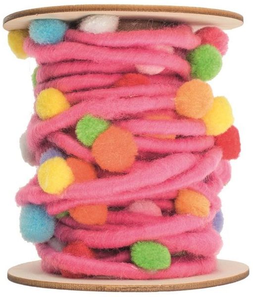 Filzkordel mit Pompons, rosa 5M/Rolle