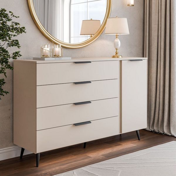 Lookway Kommode LINA KASCHMIR 1D4S mit LED Beleuchtung auf hohen Füßen