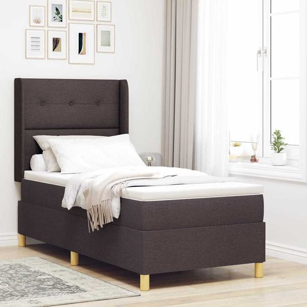 vidaXL Boxspringbett mit Matratze Dunkelbraun 90 x 200 cm Stoff 3341815