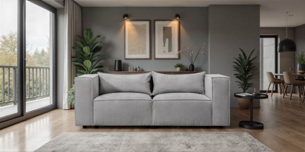 Sofa Designersofa NEVIO 2-Sitzer in Stoff Lincoln Grau