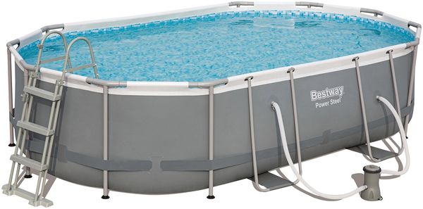 Pool SWOM oval - Kunststoff Grau 107 x 305 x 305 cm | Komplett-Set Aufstellpool Gartenpool
