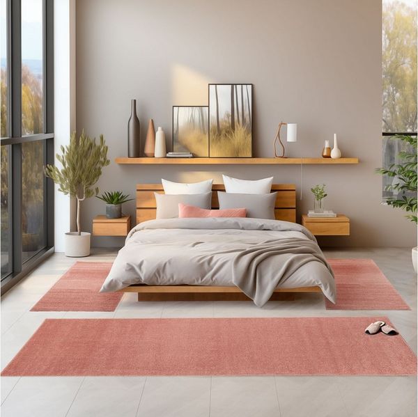 SIMPEX24 Kurzflor-Bettumrandung Unicolor - Einfarbig, Höhe 11 mm, (Bett-Set, 3-tlg, Bettvorlage), Schlafzimmer Teppich Bettumrandung Läufer Set 3 teilig