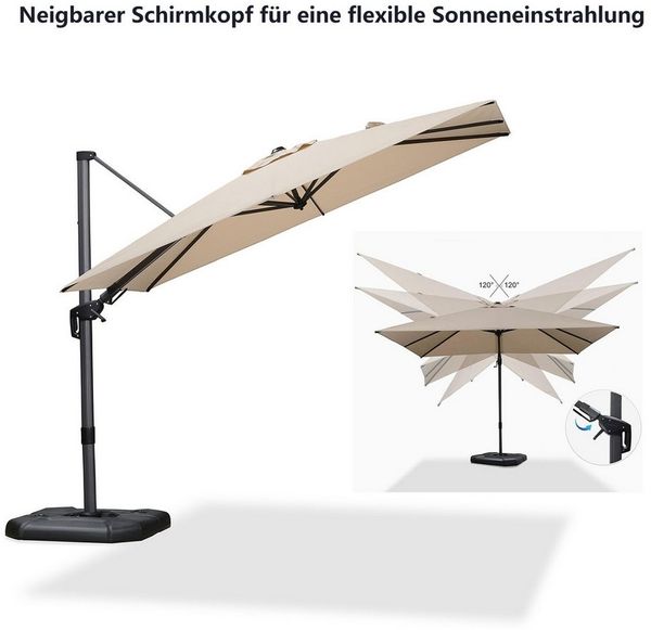 PURPLE LEAF Sonnenschirm Außenbereich Rechteckiger großer Seitlich Neigender Ampelschirm, LxB: 300,00x200,00 cm, 360°Rotation, Sonnenschutz UV50+, für Garten, Terrasse, Pool