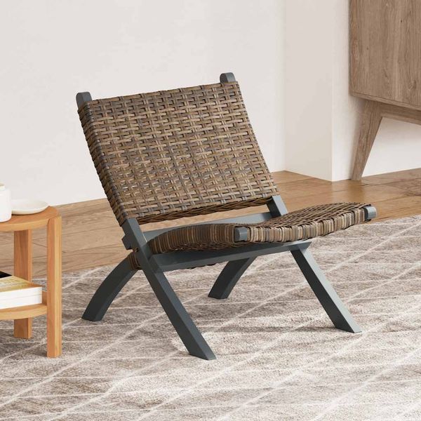 vidaXL Relaxstuhl Grau Natur Kubu-Rattan und Massivholz Mahagoni 285801
