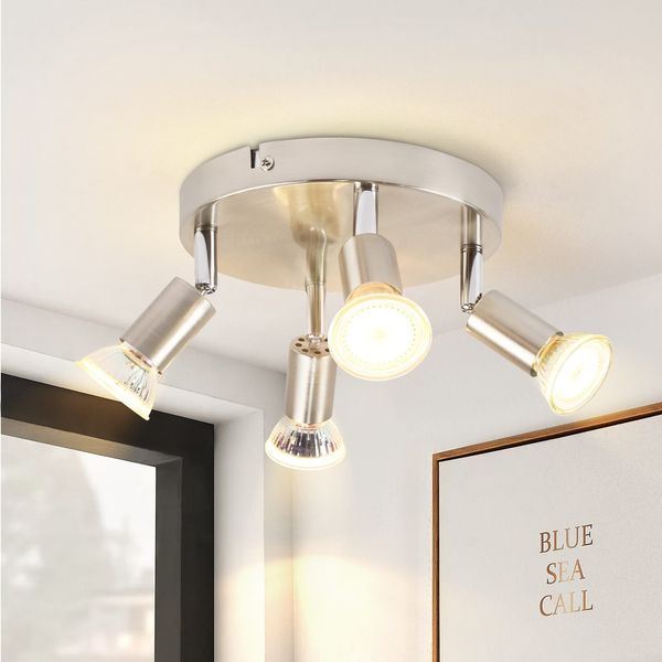 ZMH 4er LED Deckenstrahler 350° verstellbar GU10 Nickel Metall Moderne Lampe für Wohnzimmer Schlafzimmer Küche Esszimmer Flur Max 4x25W