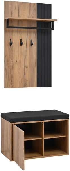 Merax Schuhbank, Flurmöbel,Schuhschrank mit 2 Türen, mit Rückwand mit 3 Haken, Schwarz und naturfarben Bild 9