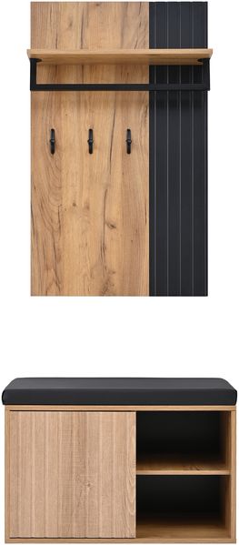 Merax Schuhbank, Flurmöbel,Schuhschrank mit 2 Türen, mit Rückwand mit 3 Haken, Schwarz und naturfarben Bild 8