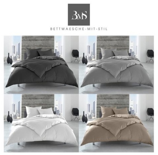 Bettwaesche-mit-Stil Renforcé / Linon Hotelbettwäsche "Lia" 100% Baumwolle braun uni einfarbig Garnitur 200x200 + 2x 80x80cm Bild 4