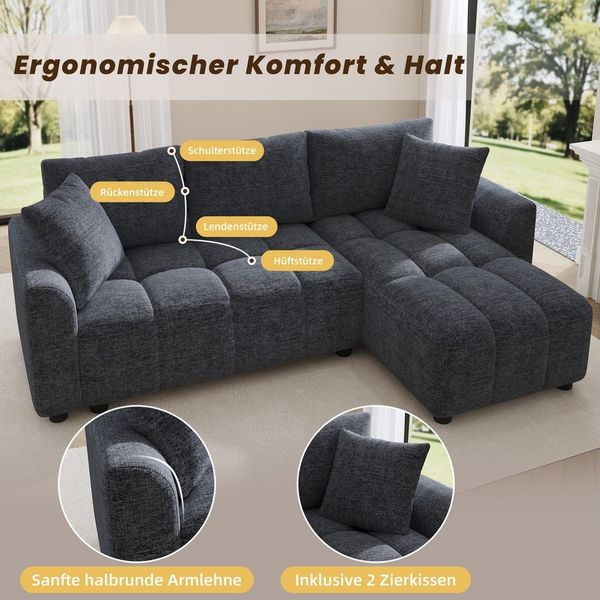 i@home Ecksofa 3-Sitzer, L-Form Sofa, mit Chaiselongue & 2 Zierkissen für Wohnzimmer Grau/Beige