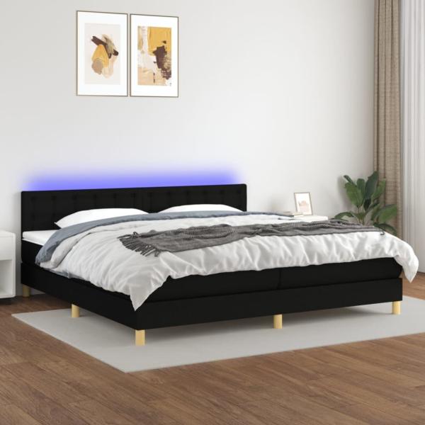 vidaXL Polsterbett mit Matratze & LED Stoff Schwarz 200 x 200 cm, Härtegrad: H2 [3134063]