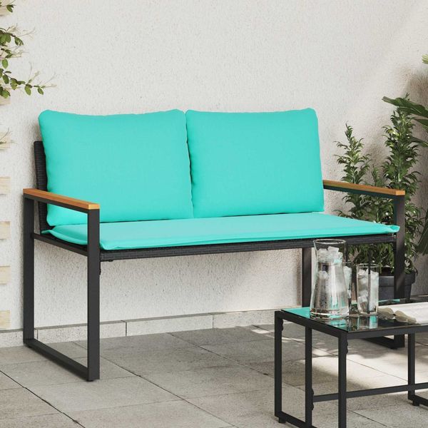 vidaXL Bank mit Kissen Schwarz und Türkis 115 x 65 x 72 cm Rattan 42026945