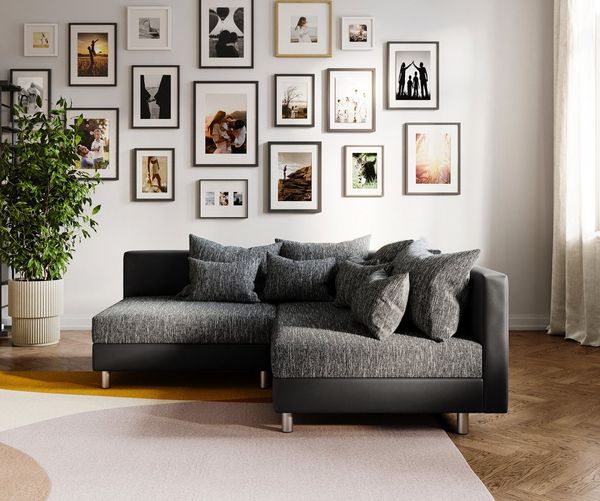DELIFE Ecksofa Clovis, Schwarz Ottomane Rechts Ecksofa Modulsofa