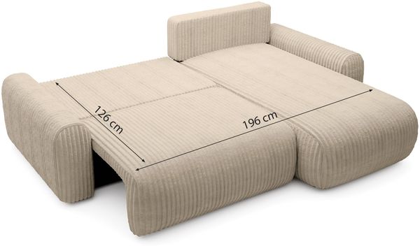Selsey 'Lelu' Ecksofa mit Cordbezug, Schlaffunktion und Bettkasten, Beige, beidseitig Bild 8