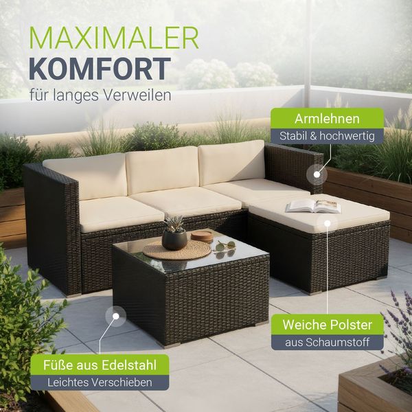 Juskys 'Punta Cana' Lounge, Polyrattan , Schwarz | Creme, M Bild 5