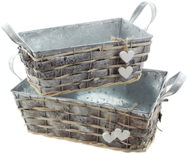 Pflanzer Weißes Herz 2er Set Blumenkasten Pflanzkorb Pflanzschale Blumentopf