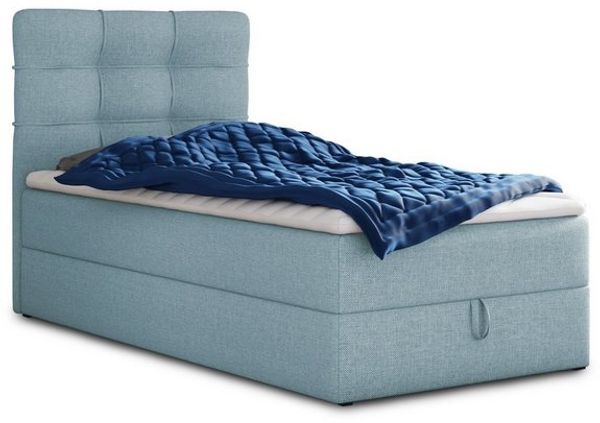 Boxspringbett Best Mini mit Bettkasten und Matratzentopper - Einzelbett mit Bonell-Matratze und Topper, Polsterbett, Bett, Schlafzimmer (Blau (Vidar 83), 100 x 200 cm) Bild 4