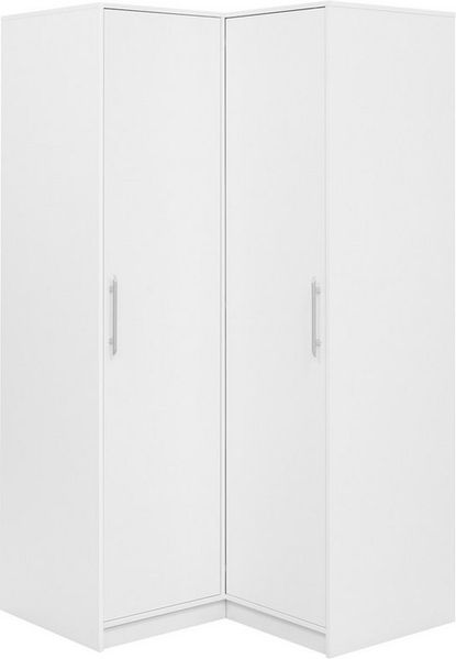 Beautysofa Eckschrank mit 2 Drehtüren, 2 Kleiderstangen und Regale BORA (Weiß) Breite: 108 cm