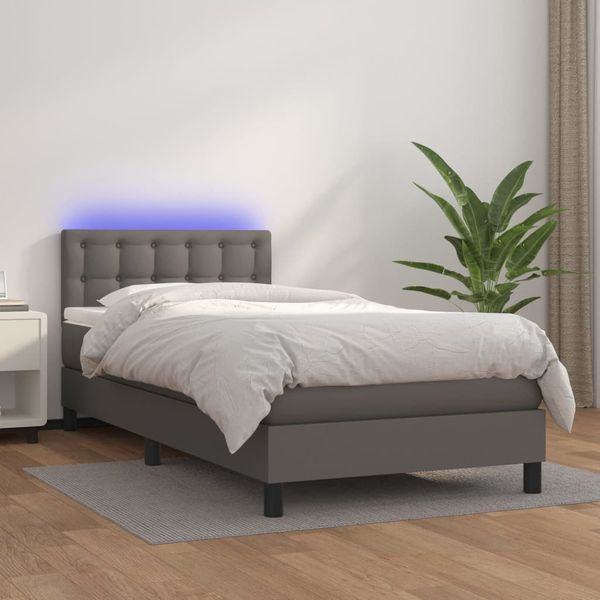 vidaXL Boxspringbett mit Matratze & LED Grau 90x190 cm Kunstleder 3134199