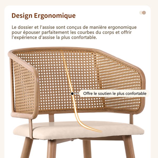 Esszimmerstuhl mit Rattan-Rückenlehne & PU-Ledersitz, 47x51x79 cm, Beige/Braun Bild 5