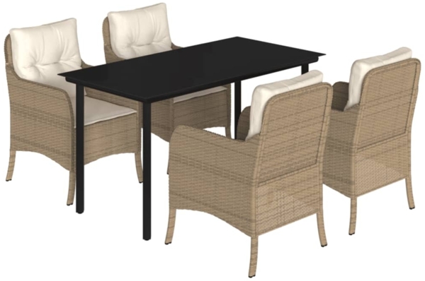 vidaXL 5-tlg. Garten-Essgruppe mit Kissen Beige Poly Rattan 3211971