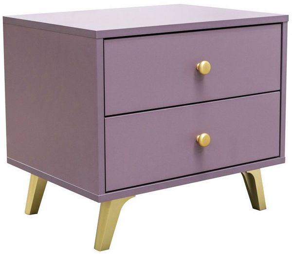 Beautysofa Nachttisch SOLEA mit 2 Schubladen (goldene Griffe und Füße), Breite: 54 cm